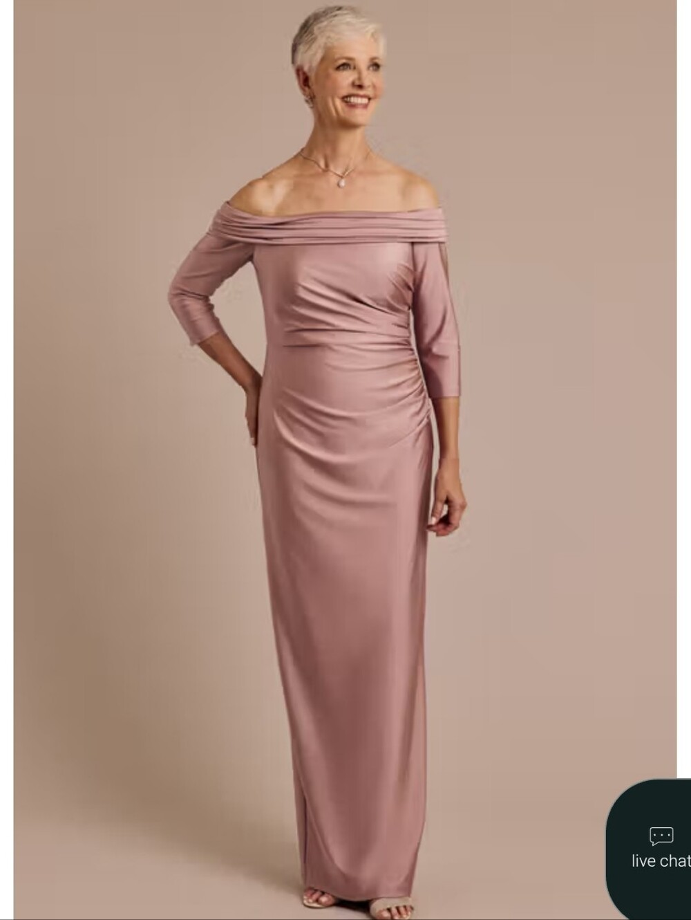 Oleg Cassini Off-the-Shoulder Dusty Rose Gown